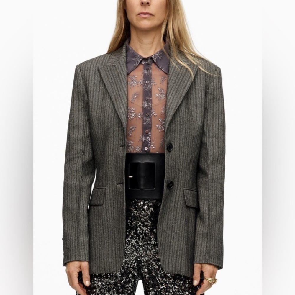 Zara Wool silk blend blazer jacket gray Size XS